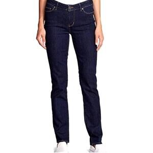Eddie Bauer 14 Curvy Stretch Slim Straight Leg Denim Mid Rise Jean Dark Wash EUC